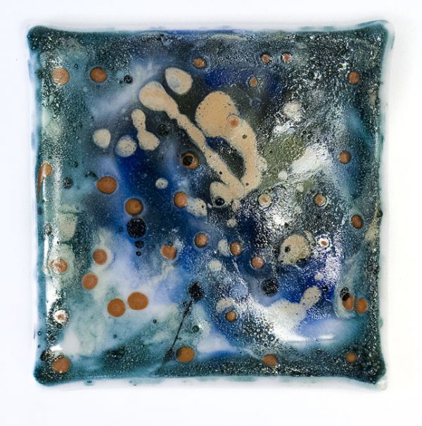 Fused Glass Tray #58; 4”x4”; Water and Fireflies