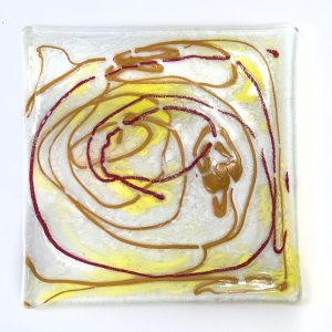 Fused Glass Tray #60; 4”x4”; My Jackson Pollock Moment