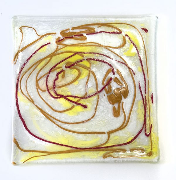 Fused Glass Tray #60; 4”x4”; My Jackson Pollock Moment