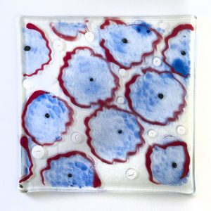 Fused Glass Tray #61; 6”x6” Blue Flowers;