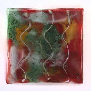 Fused Glass Tray #17; 6”x6”; Forest Fire