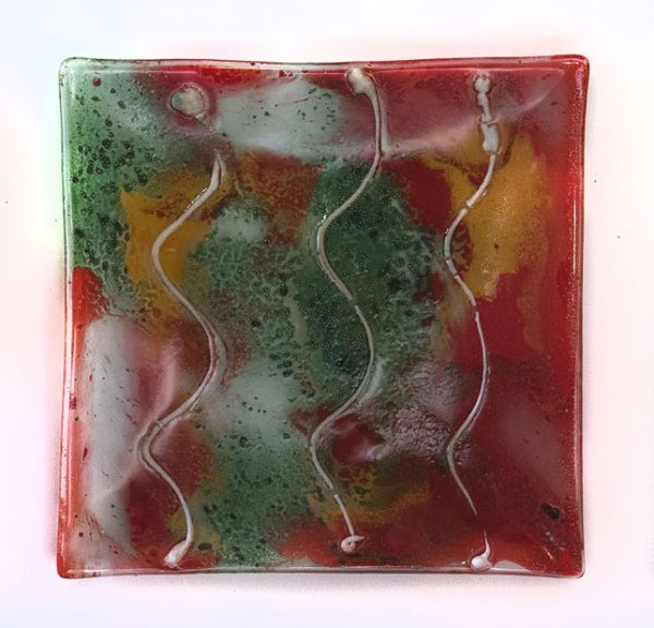 Fused Glass Tray #17; 6”x6”; Forest Fire
