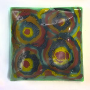 Fused Glass Tray #19; 6”x6”; Pinwheels in springtime