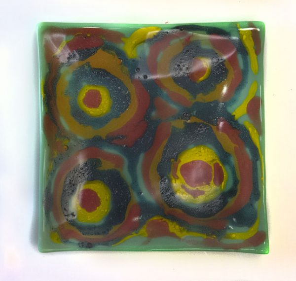 Fused Glass Tray #19; 6”x6”; Pinwheels in springtime
