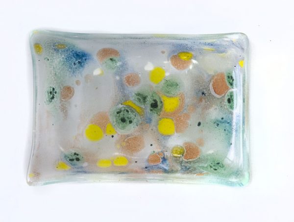 Fused Glass Tray #23; 3”x2”; Air and bubbles