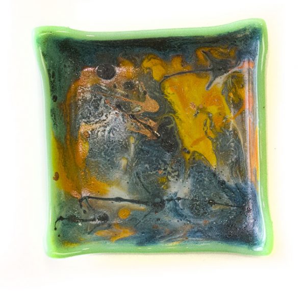 Fused Glass Tray #30; 3”x3”; Grass and Sky