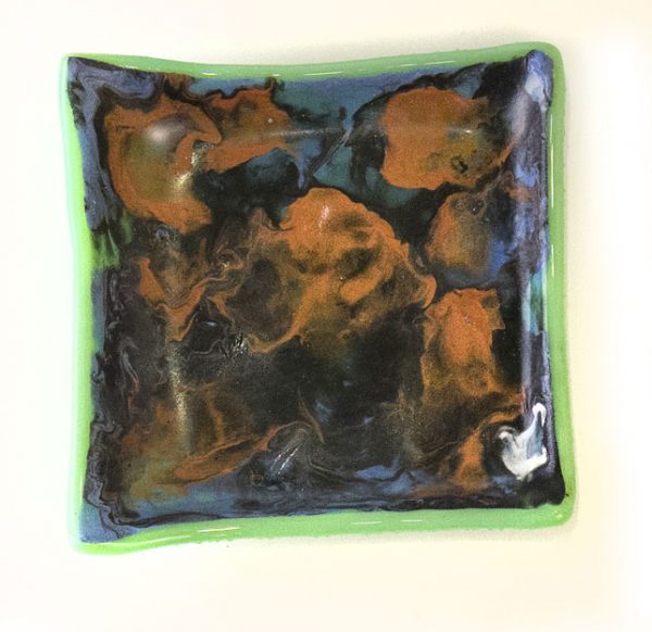 Fused Glass Tray #31; 3”x3”; Stormy Night