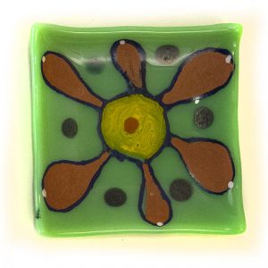 Fused Glass Tray #33; 4”x4”; Mod-flower