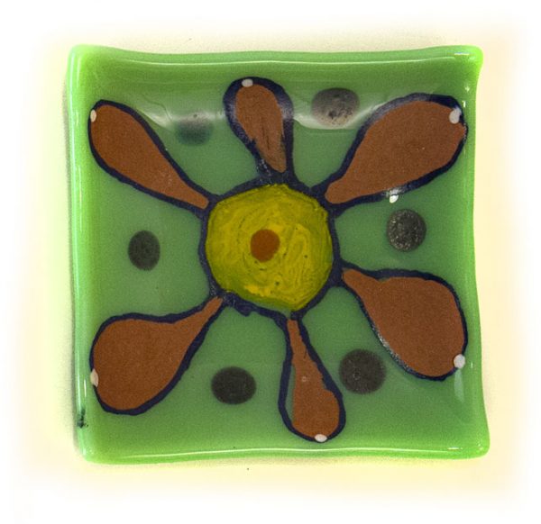 Fused Glass Tray #33; 4”x4”; Mod-flower