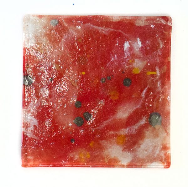 Fused Glass Tray #49; 4”x4”; Red Hot Cinnamon