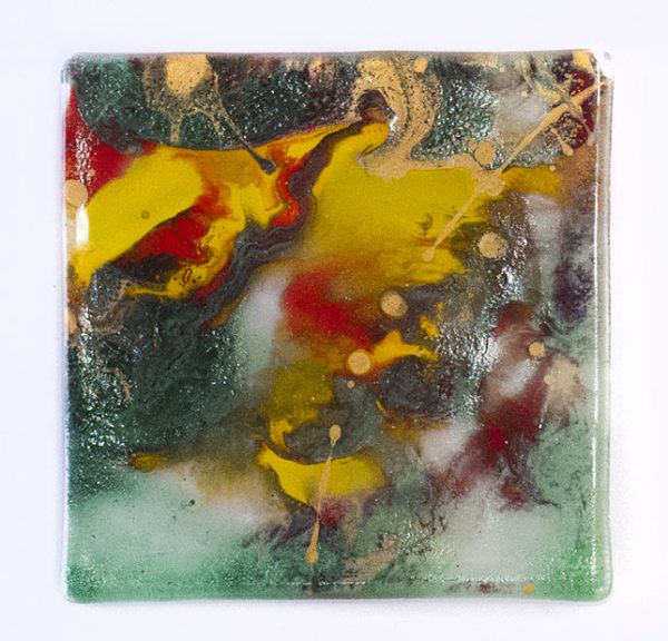Fused Glass Tray #50; 6”x6”; Fireworks