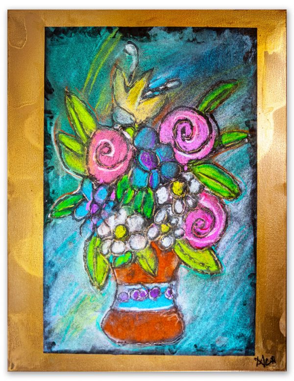 Terracotta Flower Vase, Chalk on Paper, by Alex; 18”x24”