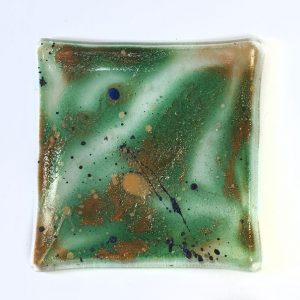 Fused Glass Tray #8; 4”x4”; islands in the ocean