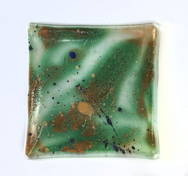 Fused Glass Tray #8; 4”x4”; islands in the ocean