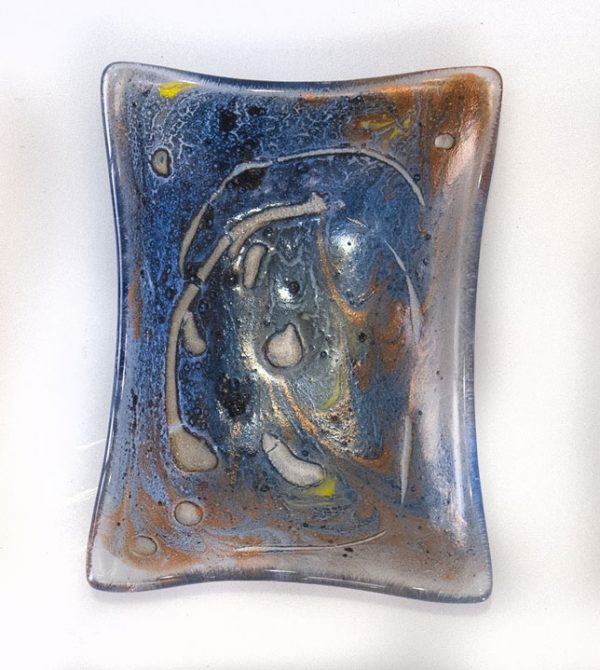 Fused Glass Tray #13; 3”x2”; Misty Sky